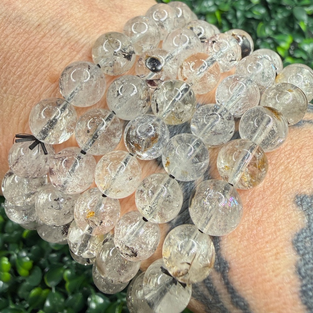 10mm Polished Herkimer Diamond Beaded Bracelet - Picture 4 of 8
